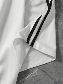 Shwiy Men's Casual Italian Logo Print Short Sleeve T-Shirt With Striped Tape, Black & White, National Flag Graphic, Sports College Style, Suitable For Spring/Summer, School & Everyday Streetwear - White - View 5