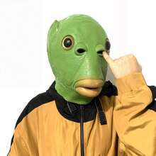Happy Halloween, Funny Latex Green Fish Mask,Animal Green Fish Head Cosplay Costume Party Mask For Adult Halloween Carnival Costume Party