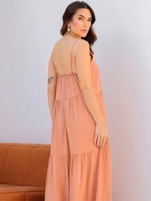 Women's Long Viscose Dress With Adjustable Straps - Khaki - View 4
