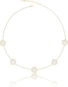 14K Gold Plated Four Leaf Clover Pendant Necklace Women Lucky Flower Jewelry - Green Stripe-14K Gold Plated - View 3