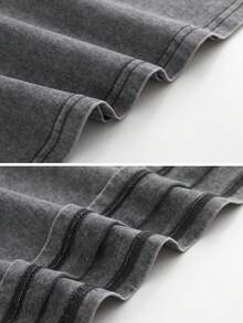 230g Thick Unisex Washed Vintage Oversized T-Shirt Street Hip Hop Punk Harajuku Casual Cotton Shorts DG004 - 灰色 - 查看 4