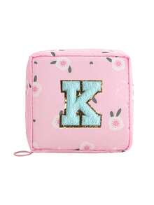 1pc Pink A-Z Embroidered Sanitary Pad Pouch - Large Capacity, Waterproof, Cartoon Pattern - Essential For Women's Periods! Waterproof Cosmetic Bag, Coin Purse - Multicolor - View 21