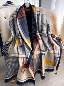 1pc Houndstooth & Horse Pattern Jacquard Knit Scarf, High-Quality Warm Scarf For Women, Suitable For Air-Conditioned Rooms, Fashion Versatile Neck Warmer For Autumn/Winter Women Winter Scarves For Dress - Multicolor - View 12