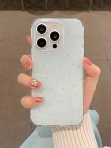 Étui de téléphone souple minimaliste à pois, compatible avec iPhone 16/15/14/13/12/11 Pro Max Plus, avec sangle de poignet, cadre de protection antichoc - Pois bleus - Voir 4