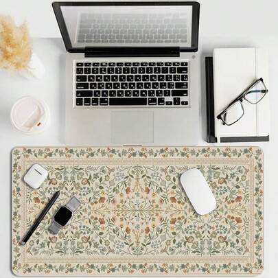 超大 XXL 花卉图案桌面垫 - 防滑键盘鼠标垫，缝边设计，防溅表面，加厚底座，适用于游戏、办公和家庭办公桌 - 大型电脑桌垫（35.4x15.7 英寸），结构稳固，装饰性办公用品，工作空间配件，专为办公专业人士打造，游戏鼠标垫，办公桌配件，鼠标垫，桌面鼠标垫