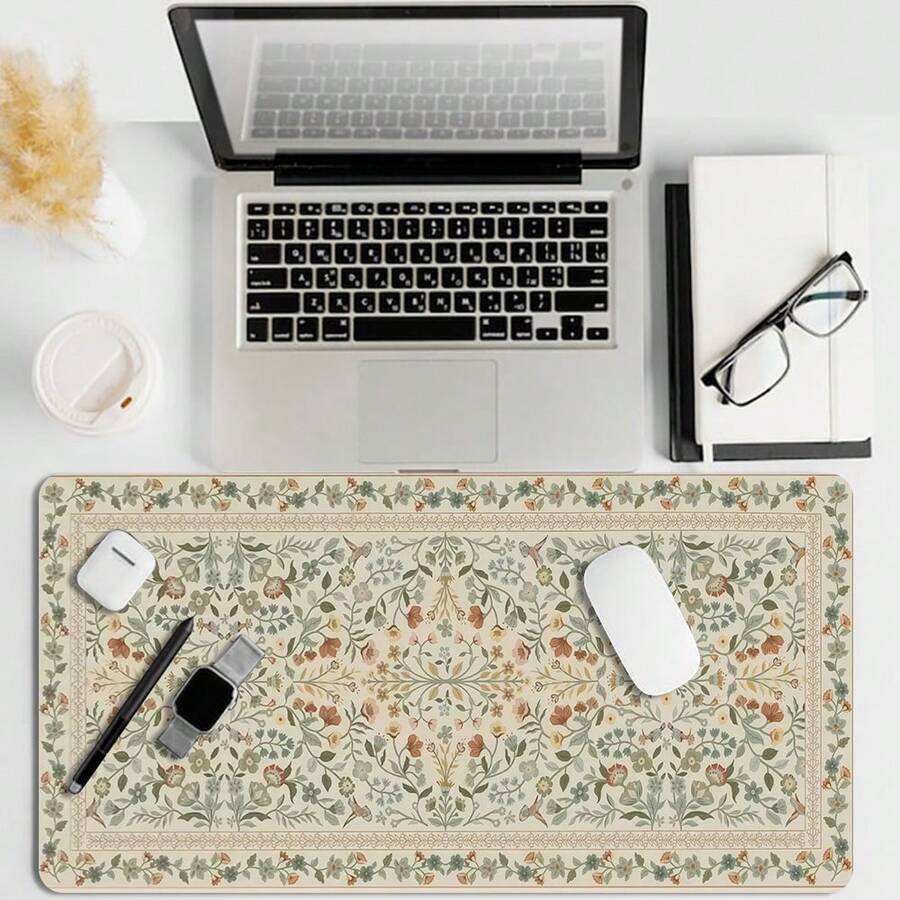 超大 XXL 花卉图案桌面垫 - 防滑键盘鼠标垫，缝边设计，防溅表面，加厚底座，适用于游戏、办公和家庭办公桌 - 大型电脑桌垫（35.4x15.7 英寸），结构稳固，装饰性办公用品，工作空间配件，专为办公专业人士打造，游戏鼠标垫，办公桌配件，鼠标垫，桌面鼠标垫 - 彩色 - 查看 1