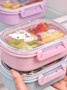 1pc 580ml Sanrio Hello Kittys Bento Lunch Box Set - Leak-Proof Microwave- 3 Compartment Lunchbox With Lid, Cute Pink Detachable Containers, Snack Bowls, Refrigerator Storage
