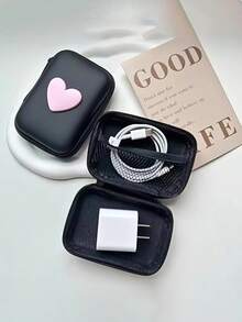 1pc Heart Pattern Eva Storage Bag, Earphone Bag, Coin Zipper Bag