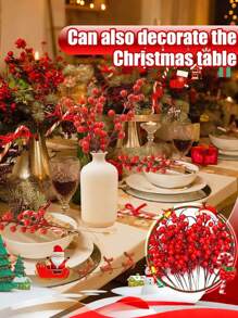 20 piezas - Adornos artificiales de bayas rojas, adornos navideños de bayas rojas falsas, decoración navideña de bayas de acebo, ramas artificiales de bayas rojas para decoración de árboles de Navidad, adornos navideños rojos, decoración del hogar para fiestas, decoración de bodas, manualidades DIY, adornos navideños, decoración para empaques de regalo, Acción de Gracias, Navidad