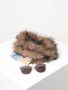 女士优雅手拿包，适合新娘派对、舞会、毛绒手提包、舞会配饰、节日派对、高贵女士包、婚礼用品（图案随机） - 棕色 - 查看 6