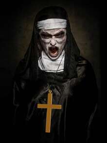 Zombie Priest And Nun Costume Set - Lncludes Robe, Plastic Cross, Stickers, Face Painting, Halloween Adult Costume For Costumes Party, Suitable For Carnival. Halloween Demon Exorcist Party Role Play - Multicolor - View 4