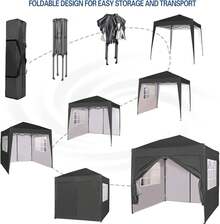 MCC Direct Pop-Up Gazebo 2m X 2m With Sides Silver Protective Layer Waterproof Marquee Canopy WS - Black - View 2