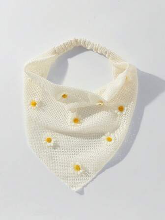 1 件女士时尚原创花卉刺绣荷叶边雏菊装饰头巾，适合日常穿着和度假发饰秋季配饰秋季头巾女士头巾运动吸汗带秋季头带运动头带发带冬季礼物