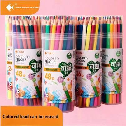24/36/48/72/96 lápis de cor sem madeira para alunos do ensino fundamental, 36 lápis de cor para pintura no jardim de infância, canetas de grafite para pintura, esboços profissionais, lápis de arte profissionais de alta qualidade para crianças. Material de papelaria para o período escolar.