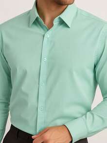 Men's Long Sleeve Dress Shirt Office Casual Good Quality Slim Fit With Spandex Day - 綠色 - 查看 3