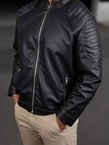 Nes Sport Chamarra Caballero Minipiel Afelpada por Dentro Talla Amplia Oversized - Negro - Ver 3