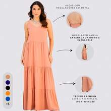 Women's Long Viscose Dress With Adjustable Straps - Khaki - View 10