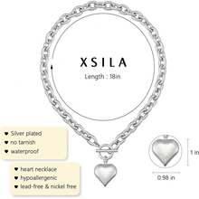 Heart Necklace Women, Chunky Gold Necklace 14k Gold/Silver Plated Pendant Charm Toggle Clasp Gold Necklace Statement Thick Chain Link Necklace Gold Jewelry Women - 2,5mm + 18 inch_bạc - Xem 11