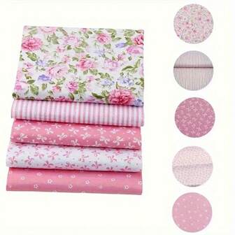 Set de 5 piezas de tela de flores rosas, tela de poliéster de 108 g/m2 de 40 x 50 cm para manualidades de patchwork, costura, scrapbooking y regalos artesanales. Varios patrones, lavar a mano, materiales de alta calidad para manualidades DIY.