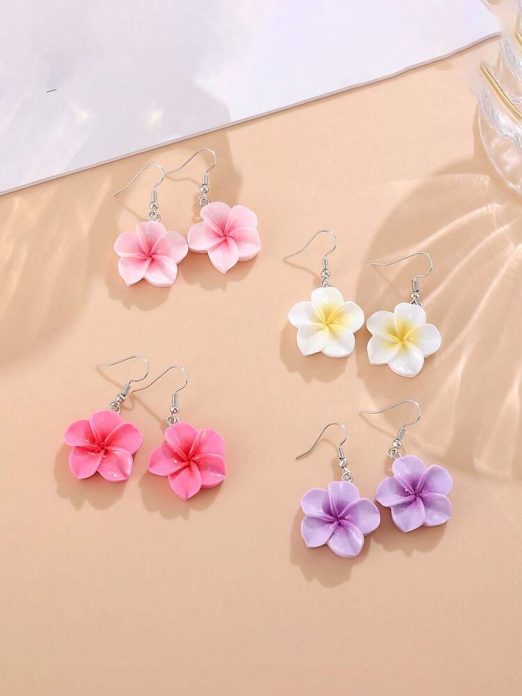 Juego de 14 piezas/8 piezas/6 piezas/2 piezas de pendientes de flor de resina juveniles y de moda, pendientes de vacaciones, disponibles en varios colores, adecuados como regalo para niñas y amigas - Multicolor - Añade 3
