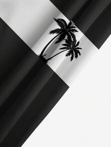 Men's Summer Printed Pattern Drawstring Waist Slant Pocket Hawaiian Quick-Dry Double-Layer Mesh Lined Shorts, Contrast Coconut Tree 3D Graphic, Fashionable Casual Beachwear Swim Trunks