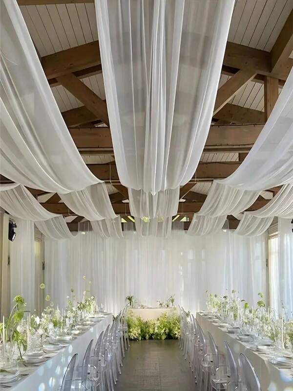 1/2 Piezas Juego, Arco de boda sagrado blanco Gasa Decoración de techo Cortinas de gasa, Cortinas de tela semi-transparente, Opción ideal para bodas al aire libre, fiestas de cumpleaños, decoración de grandes espacios, arreglo de escena romántica, decoración del hogar, decoración de fiestas, decoración de techos y dosel