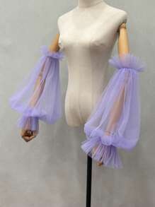 1pc Black Mesh Bubble Sleeve & 2pcs Elastic Bride Sleeve Covers Autumn Accessories