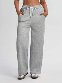 TCVC Women'S Casual High Waist Loose Sweatpants, High Waist Elastic Drawstring Waist, Loose & Comfortable, Suitable For Sports, Workout, Back To School, Casual Wear, Autumn/Winter Tights - Dark Grey - View 3