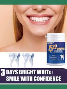 5D美白科技！3天亮白，深层清洁，保护牙龈，牙粉