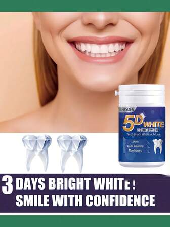 5D美白科技！3天亮白，深层清洁，保护牙龈，牙粉