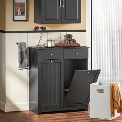 SoBuy BZR33 Laundry Cabinet With 2 Fold-Out Laundry Bags, Laundry Chest, Laundry Collector With 2 Drawers, Laundry Basket, Bathroom Cabinet, Bathroom Furniture Approx. W X H X D: 78 X 90 X 38 Cm, Bathroom Decoration, Bathroom Organizer, Summer Bathroom Accessories