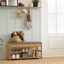 SoBuy FSR47-N Shoe Bench With Seat And Drawers Wardrobe Bench Shoe Rack Bench Bamboo W X H X D Approx. 90 X 45 X 30 Cm - Khaki - View 10
