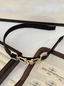 Street 1件装女士黑色皮革法式发箍，带链条扣，适合日常佩戴，情人节适用，发带，发箍，发饰，头饰 - 黑色 - 查看 5