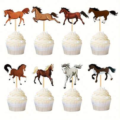 8 peças de topos de bolo com tema de cavalo e unicórnio, decorações criativas de bolo com estampa de "sucesso" para festa de aniversário