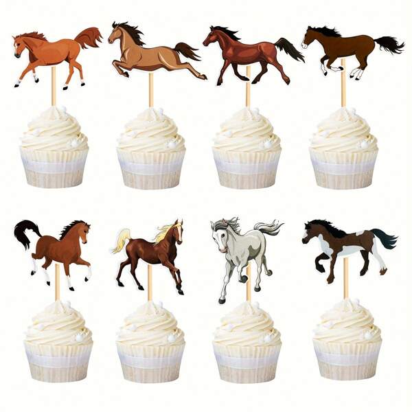 8 Peças Toppers de Bolo com Tema de Cavalo e Unicórnio, Decorações de Bolo Impressas Criativamente com "Sucesso" para Festa de Aniversário