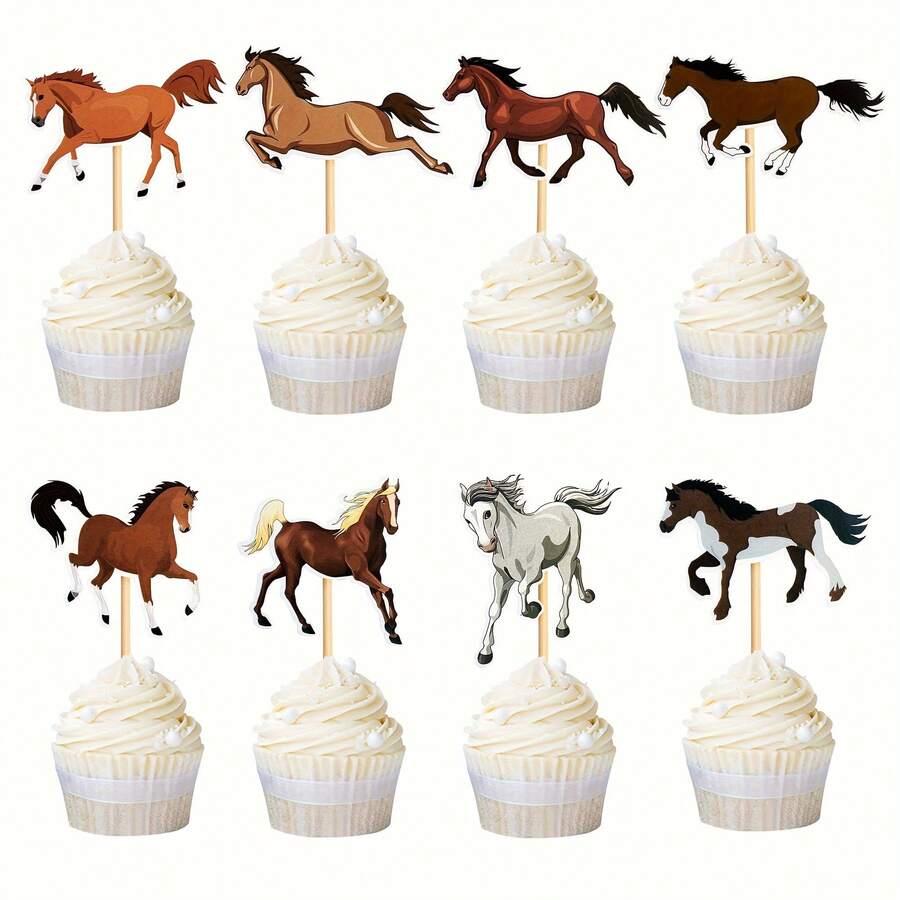 8 Peças Toppers de Bolo com Tema de Cavalo e Unicórnio, Decorações de Bolo Impressas Criativamente com "Sucesso" para Festa de Aniversário