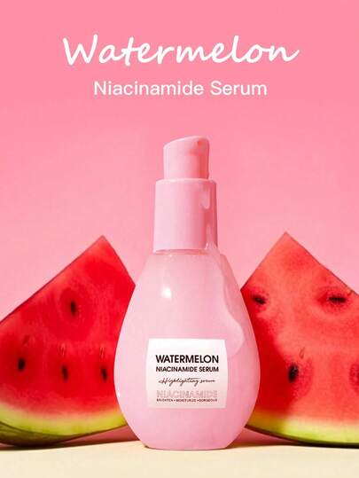 Suero hidratante de cuidado de la piel con ácido hialurónico, glicerina y vitamina E con aroma a sandía y niacinamida. Un suero facial ligero y un líquido iluminador.