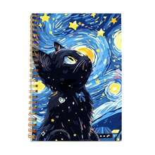 1 pezzo Quaderno a spirale con motivo cielo stellato e gatto nero, colori misti, materiale carta, con kit per scrapbooking, per forniture scolastiche e per ufficio, amici, colleghi, donne, me