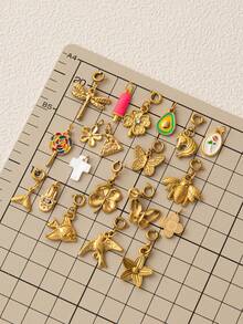 1pcINS Fashionable And Exquisite Cute And Simple Lucky Clover Pizza Butterfly Starfish Goldfish Boots Whale Tail DIY Pendant, Plated With 18K Gold, Not Easy To Oxidize, Suitable For Wives And Mothers To Freely Match. - Multicolor - View 5