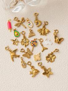 1pcINS Fashionable And Exquisite Cute And Simple Lucky Clover Pizza Butterfly Starfish Goldfish Boots Whale Tail DIY Pendant, Plated With 18K Gold, Not Easy To Oxidize, Suitable For Wives And Mothers To Freely Match. - Multicolor - View 11