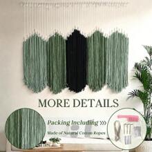 HYVAKUPPA Macrame Wall Hanging Large Macrame Tapestry Boho Wall Decor Wall Art Handmade Woven Cotton Textile Tapestry Home Decoration For Living Room Bedroom - 綠色 - 查看 5