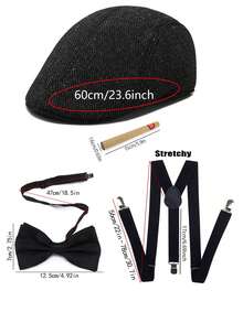 D EXCEED 2/4/5/8 Pcs 1920s Men's Berets, Ties, Bowties & Suspenders, Retro Gatsby Costume Accessories For Cosplay, Halloween, Roaring 20s Dinners & Themed Parties - Multicolor - View 8