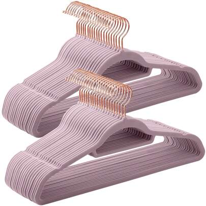SONGMICS Velvet Hangers, Set Of 50 Clothes Hanger With Black Swivel Hook, Non-Slip, 17.1-Inch Long For Coat, Shirt, Dress, Pants, Tie, Lavender Purple
