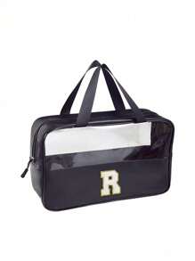 透明PVC洗漱包，字母化妆包，防水旅行洗漱包，字母拉链防水化妆品收纳包，化妆品整理包，便携式旅行化妆包，带便捷提手，适用于旅行洗漱用品、旅行必备品、邮轮必备品、旅行配件、浴室收纳、珠宝收纳、唇膏收纳、指甲油收纳，复活节礼物、伴娘礼物、母亲节礼物、女士洗漱包，大容量女士浴室洗漱包