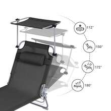 SoBuy Sun Lounger With Sun Canopy And Pillow, Foldable Garden Lounger, Relaxation Chair For Gardens, Courtyards, Beaches, Balconies, Black, Load Capacity Up To 110 Kg, W X H X D Approx. 191 X 19 X 56 Cm OGS48-SCH - 黑色 - 查看 2