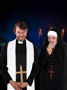 Zombie Priest And Nun Costume Set - Lncludes Robe, Plastic Cross, Stickers, Face Painting, Halloween Adult Costume For Costumes Party, Suitable For Carnival. Halloween Demon Exorcist Party Role Play - Multicolor - View 6