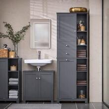 SoBuy Bathroom Tall Cabinet Cupboard Bathroom Storage Cabinet With Laundry Basket Dark Grey W60 X D37 X H170cm BZR104- Home Bathroom Decor Bathroom Organizer Summer Bathroom Accessories - Grey - View 4