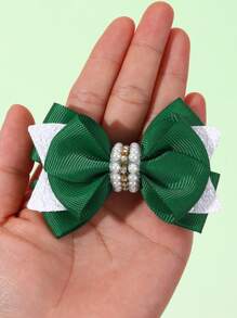 2 Stücke grüne Haarschleifen-Clips für Mädchen mit Perlen-Dekor, Stoff-Haarspangen, modische Haraccessoires für den Alltag
