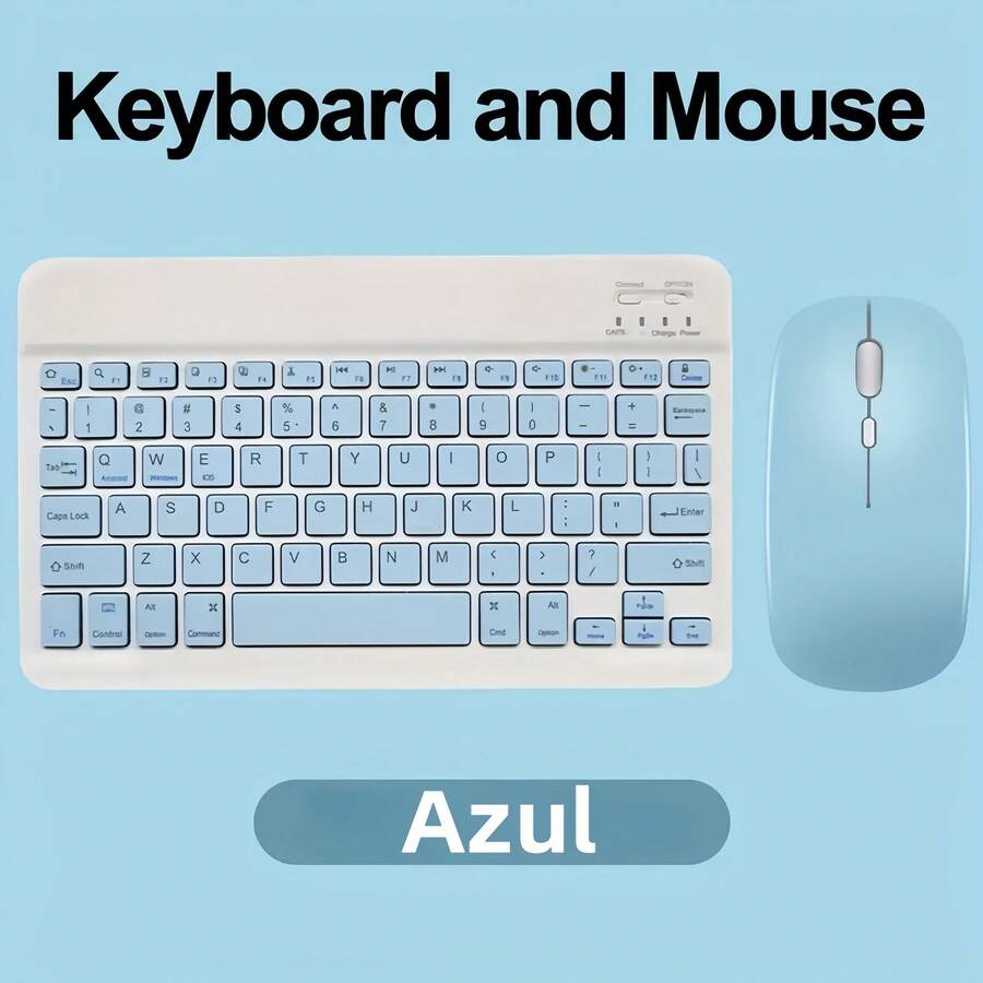 Teclado y Ratón Inalámbricos Recargables Delgados de 7.62 inch en Inglés para iPad Air Pro, Tableta con Android y Windows - Celeste - Ver 1
