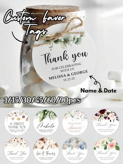 1/15/30/45/60/90 piezas Etiquetas de regalo con diseño floral - Elige tu patrón, tipo de letra y color de letra favoritos - Etiquetas de regalo redondas personalizadas, Etiquetas de recuerdo de boda personalizadas | Etiquetas de agradecimiento personalizadas | Boda, Despedida de soltera, Etiquetas de regalo de fiesta de cumpleaños, Etiquetas de recuerdo de boda mini personalizables, Etiquetas de agradecimiento personalizables con nombre y fecha, Decoración de fiesta, Hogar y decoración, Recuerdos, Reutilizables, Lindos, de alta calidad, Amor eterno